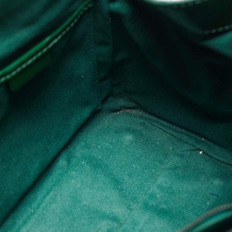 Pre Owned Burberry Green Check Embossed Patent Leather Anford Satchel