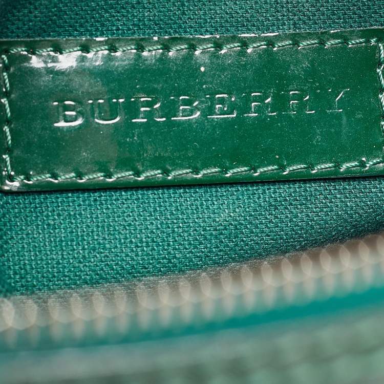Pre Owned Burberry Green Check Embossed Patent Leather Anford Satchel