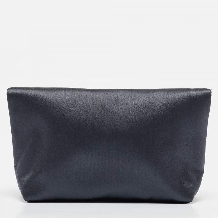 Pre Owned Burberry Dark Grey Satin  Crystal Embellished Pin Clutch