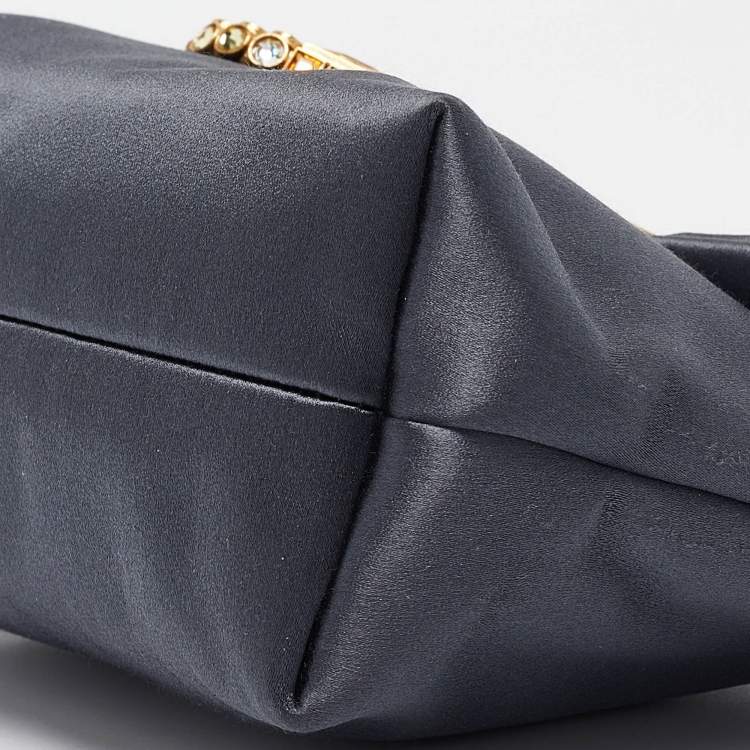 Pre Owned Burberry Dark Grey Satin  Crystal Embellished Pin Clutch