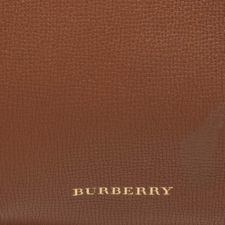 Pre Owned Burberry Brown/Beige House Check Fabric and Leather Small Banner Tote