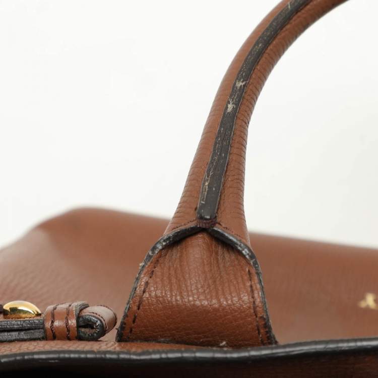 Pre Owned Burberry Brown/Beige House Check Fabric and Leather Small Banner Tote