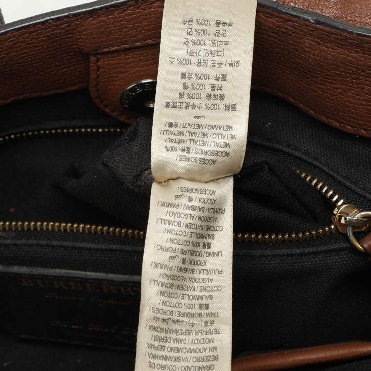 Pre Owned Burberry Brown/Beige House Check Fabric and Leather Small Banner Tote