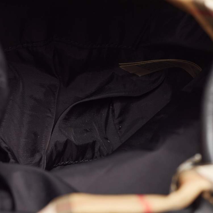 Pre Owned Burberry Beige/Black Leather House Check Nylon and Leather Rucksack Backpack