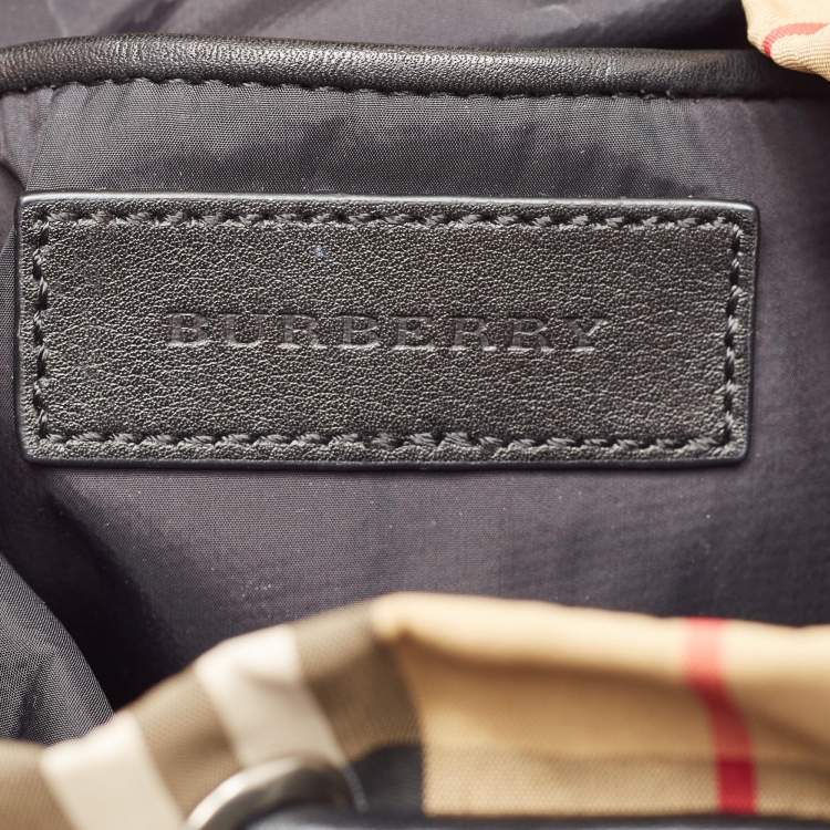 Pre Owned Burberry Beige/Black Leather House Check Nylon and Leather Rucksack Backpack