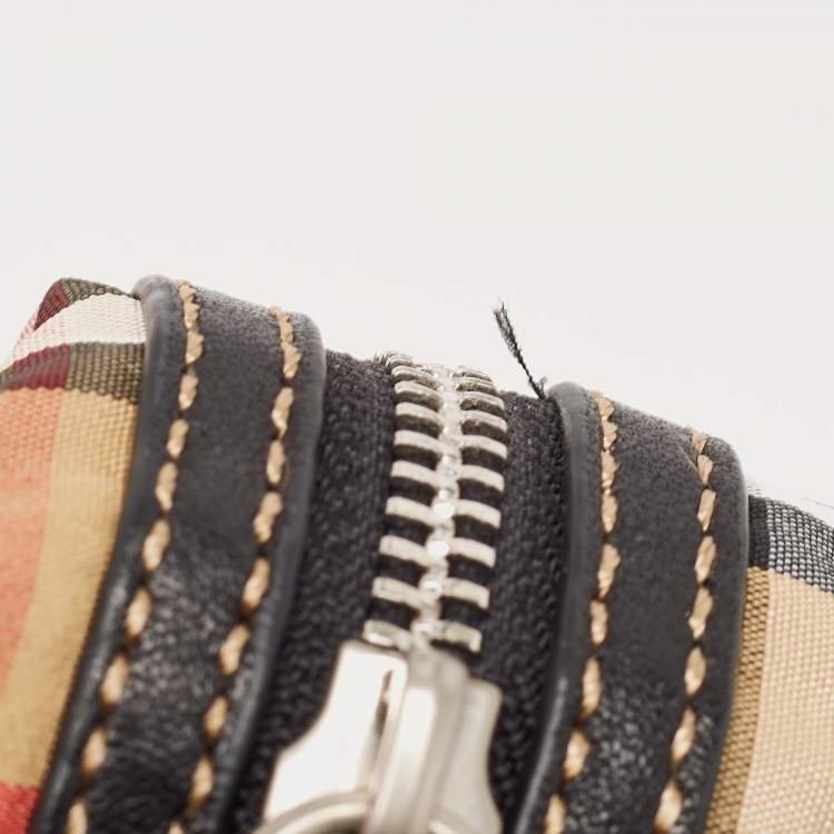 Pre Owned Burberry Beige/Black Leather House Check Nylon and Leather Rucksack Backpack