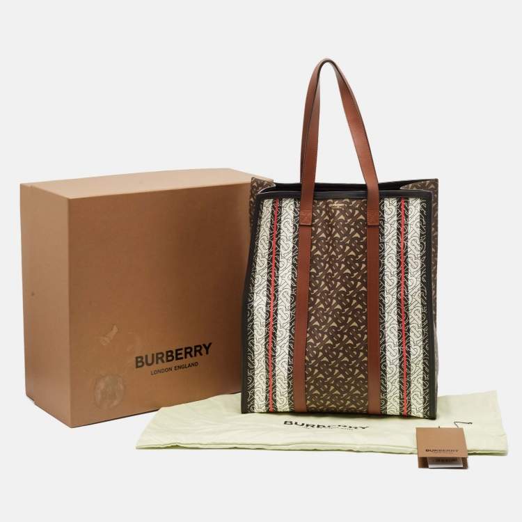 Pre Owned Burberry Bridle Brown Coated Canvas Medium TB Book Tote