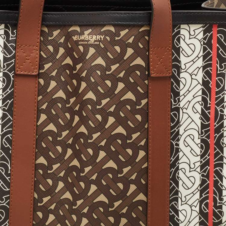 Pre Owned Burberry Bridle Brown Coated Canvas Medium TB Book Tote