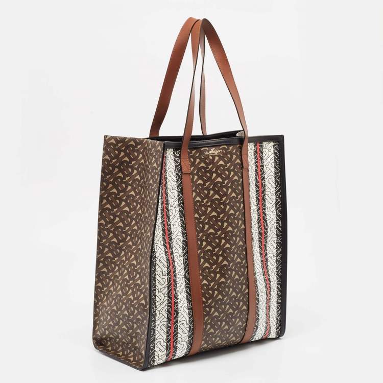 Pre Owned Burberry Bridle Brown Coated Canvas Medium TB Book Tote