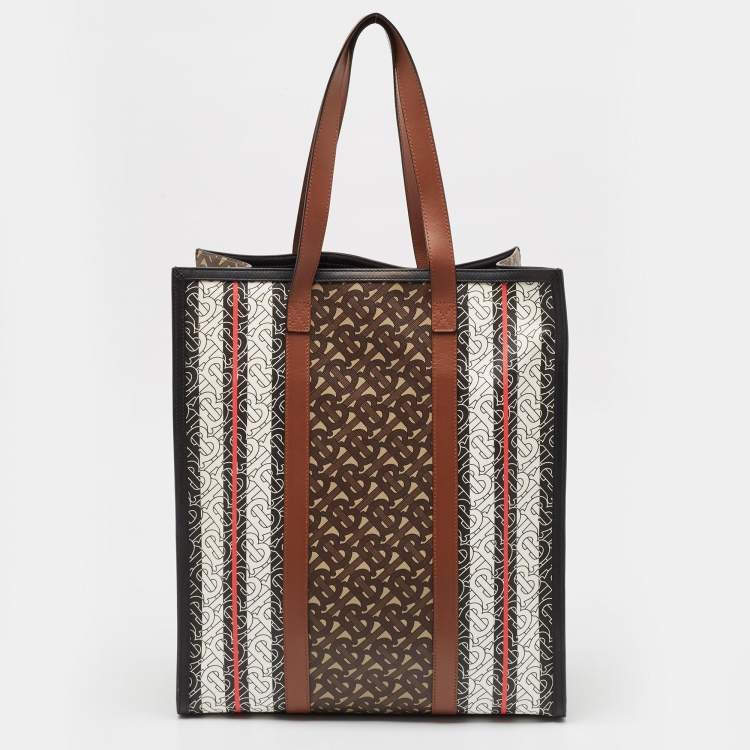 Pre Owned Burberry Bridle Brown Coated Canvas Medium TB Book Tote