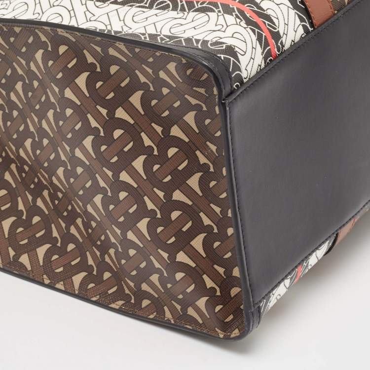 Pre Owned Burberry Bridle Brown Coated Canvas Medium TB Book Tote