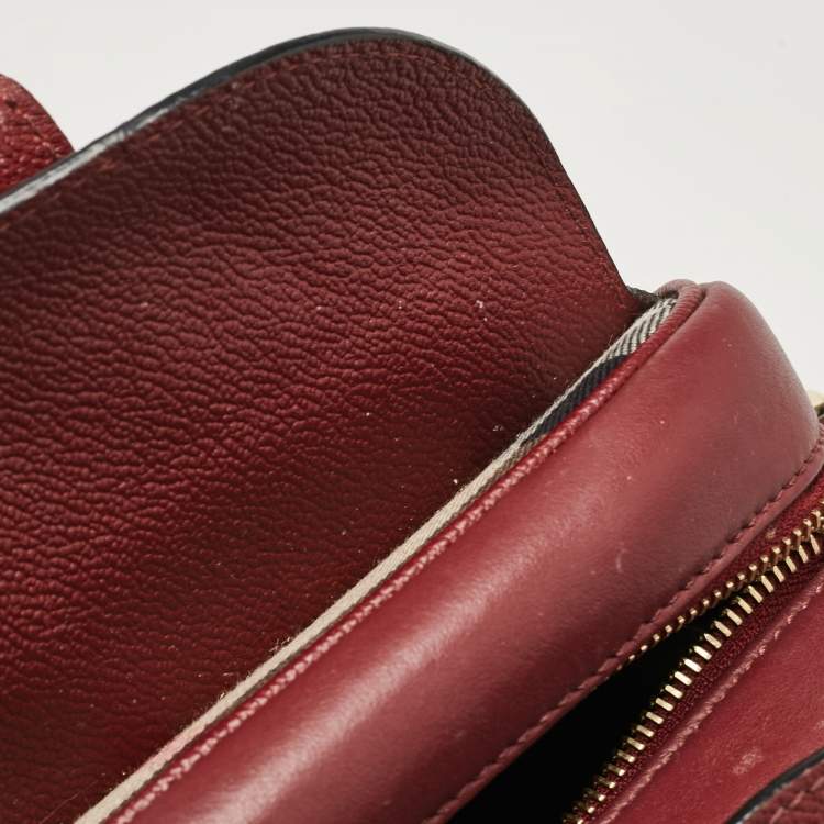 Pre Owned Burberry Burgundy Leather  Small Medley Buckle Crossbody Bag