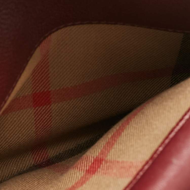 Pre Owned Burberry Burgundy Leather  Small Medley Buckle Crossbody Bag