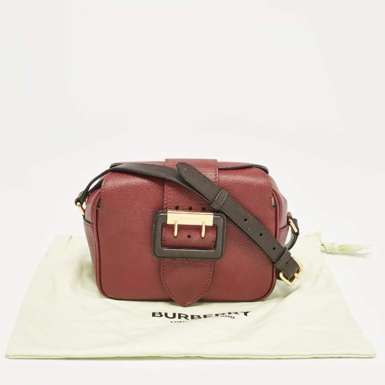 Pre Owned Burberry Burgundy Leather  Small Medley Buckle Crossbody Bag