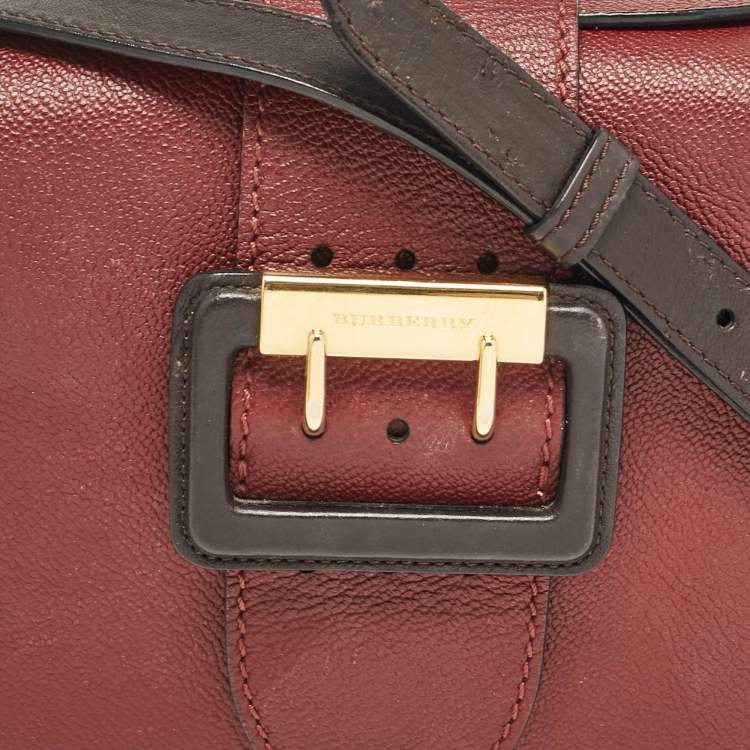 Pre Owned Burberry Burgundy Leather  Small Medley Buckle Crossbody Bag