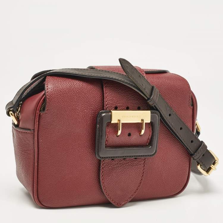Pre Owned Burberry Burgundy Leather  Small Medley Buckle Crossbody Bag
