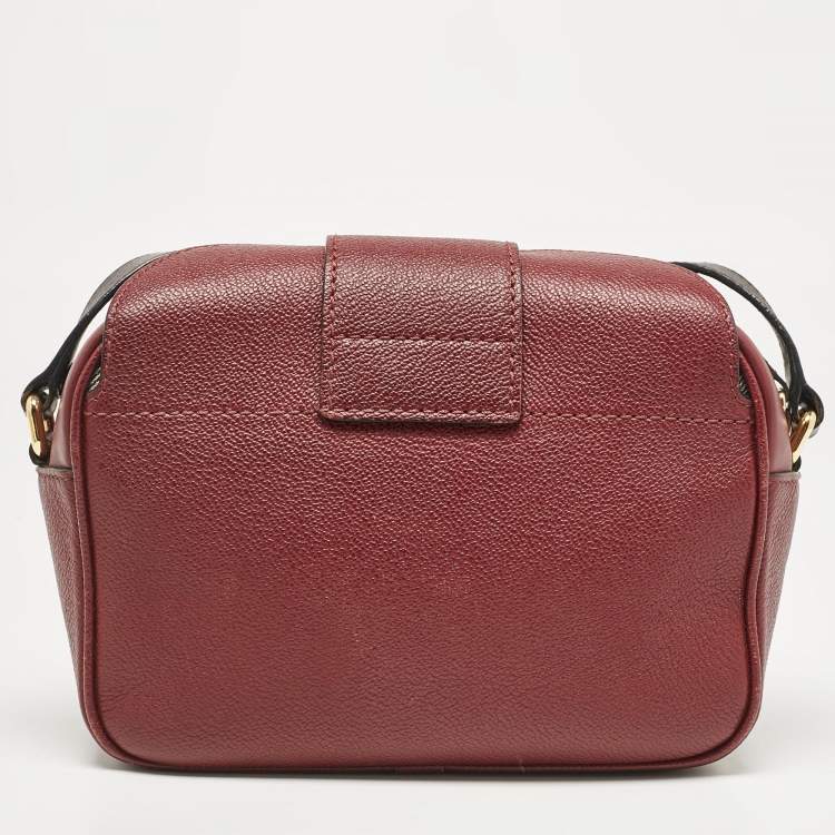 Pre Owned Burberry Burgundy Leather  Small Medley Buckle Crossbody Bag