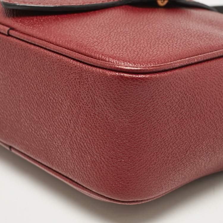 Pre Owned Burberry Burgundy Leather  Small Medley Buckle Crossbody Bag