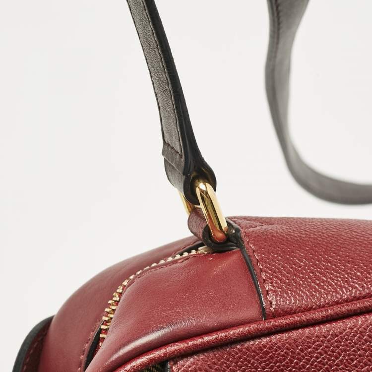 Pre Owned Burberry Burgundy Leather  Small Medley Buckle Crossbody Bag