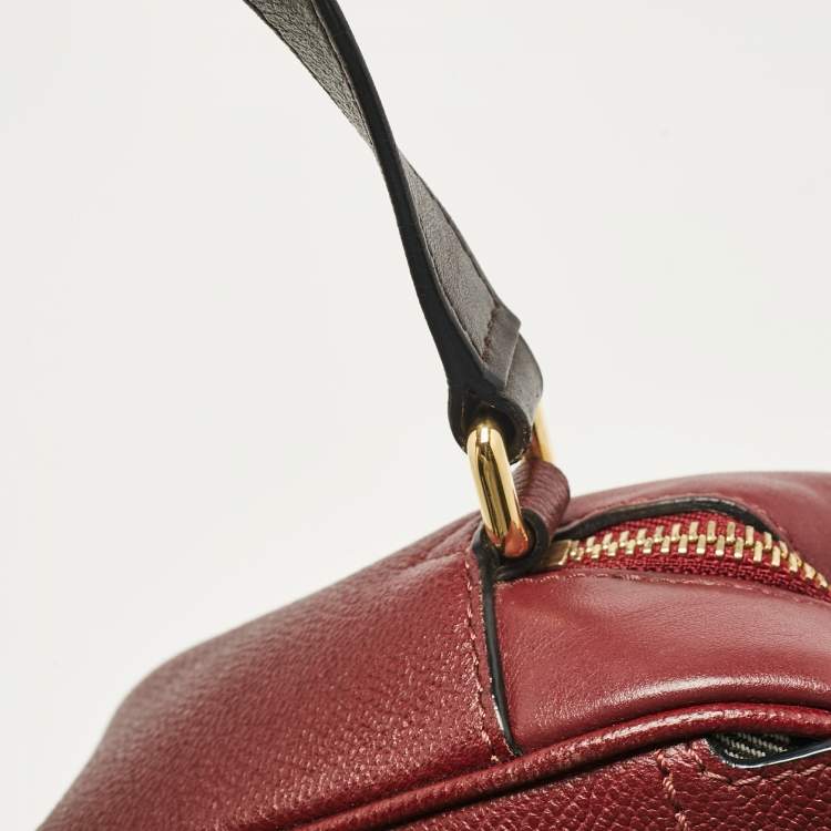 Pre Owned Burberry Burgundy Leather  Small Medley Buckle Crossbody Bag