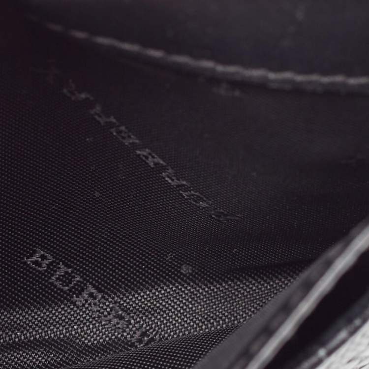 Pre Owned Burberry Black Embossed Check Leather Flap Card Case