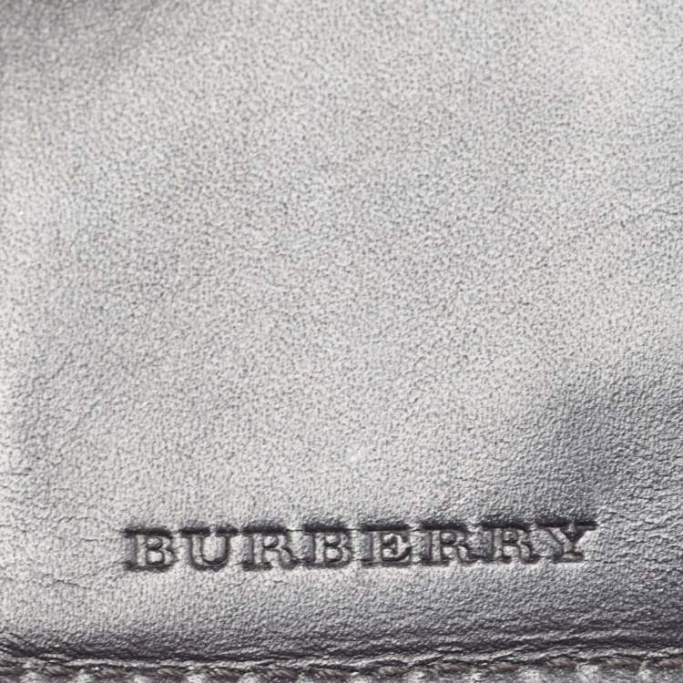 Pre Owned Burberry Black Embossed Check Leather Flap Card Case