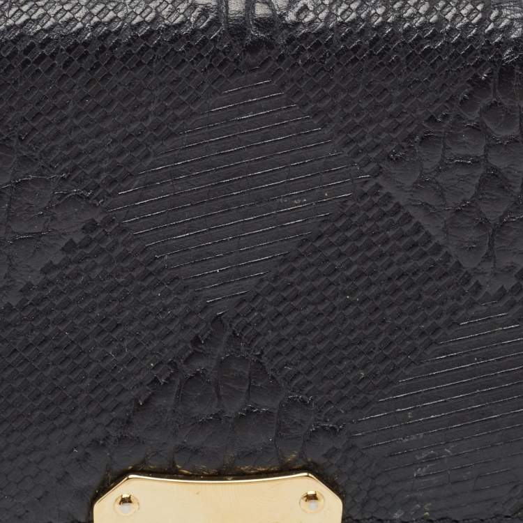 Pre Owned Burberry Black Embossed Check Leather Flap Card Case