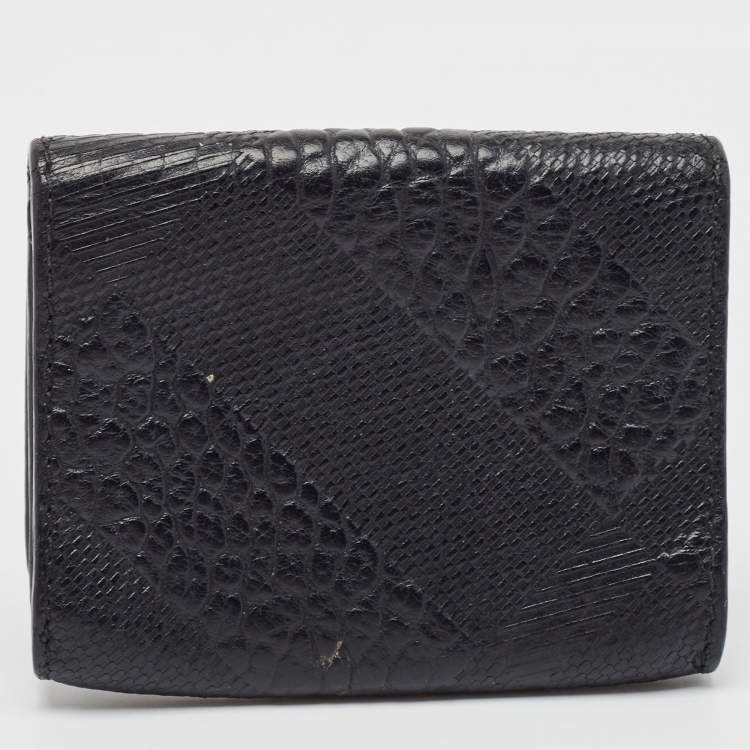 Pre Owned Burberry Black Embossed Check Leather Flap Card Case