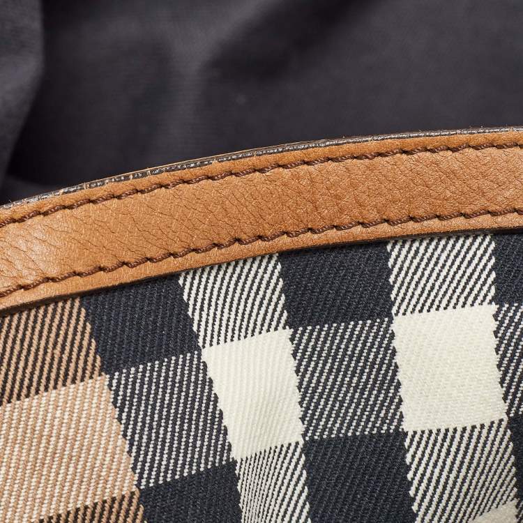 Pre Owned Burberry Beige/Brown House Check Canvas and Leather Aurelia Tote