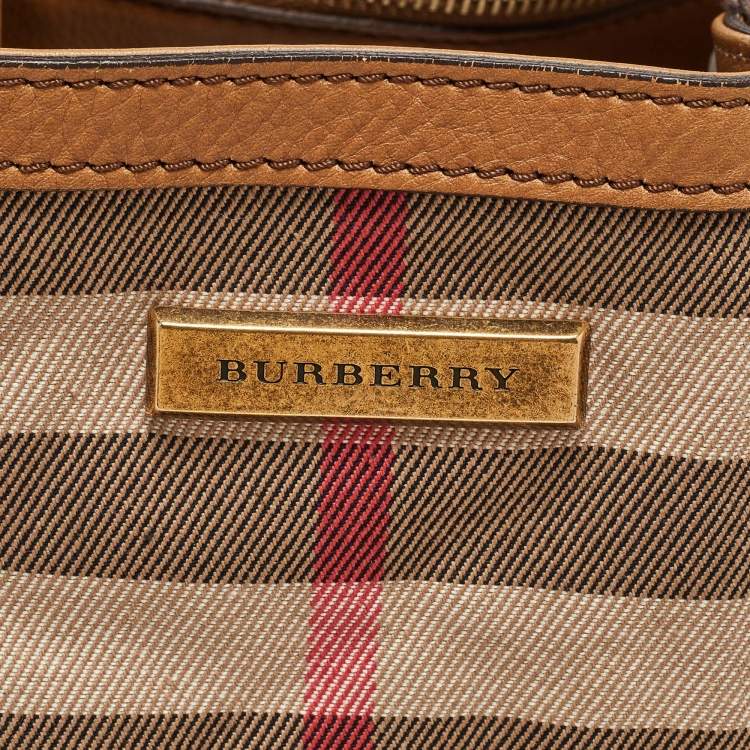 Pre Owned Burberry Beige/Brown House Check Canvas and Leather Aurelia Tote