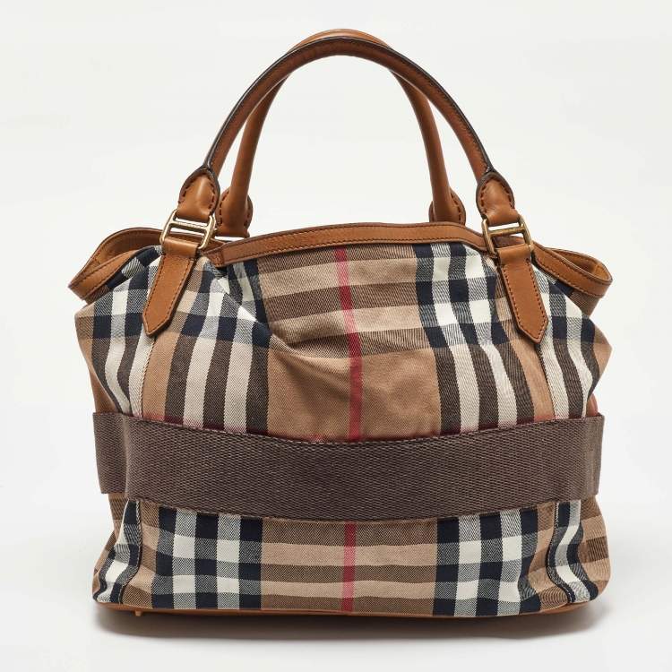 Pre Owned Burberry Beige/Brown House Check Canvas and Leather Aurelia Tote