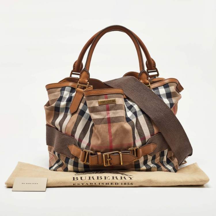 Pre Owned Burberry Beige/Brown House Check Canvas and Leather Aurelia Tote