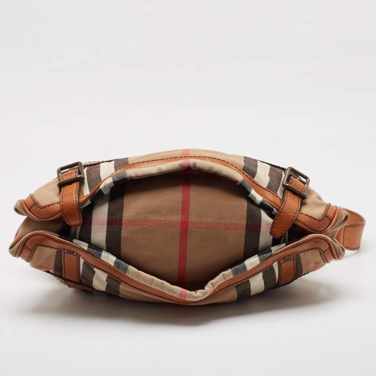 Pre Owned Burberry Beige/Brown House Check Canvas and Leather Pasmore Shoulder Bag