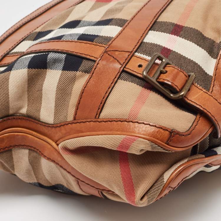 Pre Owned Burberry Beige/Brown House Check Canvas and Leather Pasmore Shoulder Bag