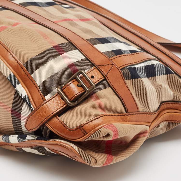 Pre Owned Burberry Beige/Brown House Check Canvas and Leather Pasmore Shoulder Bag