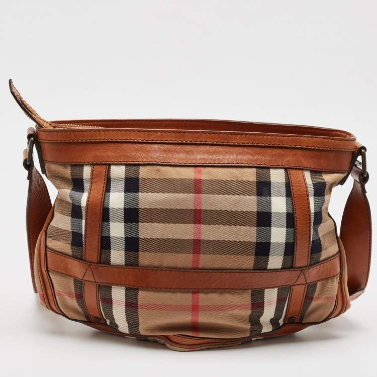 Pre Owned Burberry Beige/Brown House Check Canvas and Leather Pasmore Shoulder Bag