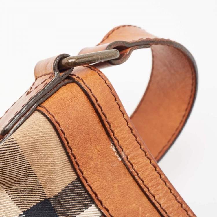 Pre Owned Burberry Beige/Brown House Check Canvas and Leather Pasmore Shoulder Bag
