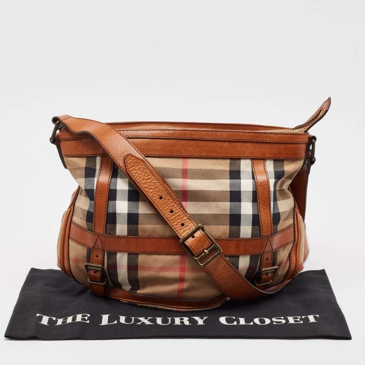 Pre Owned Burberry Beige/Brown House Check Canvas and Leather Pasmore Shoulder Bag