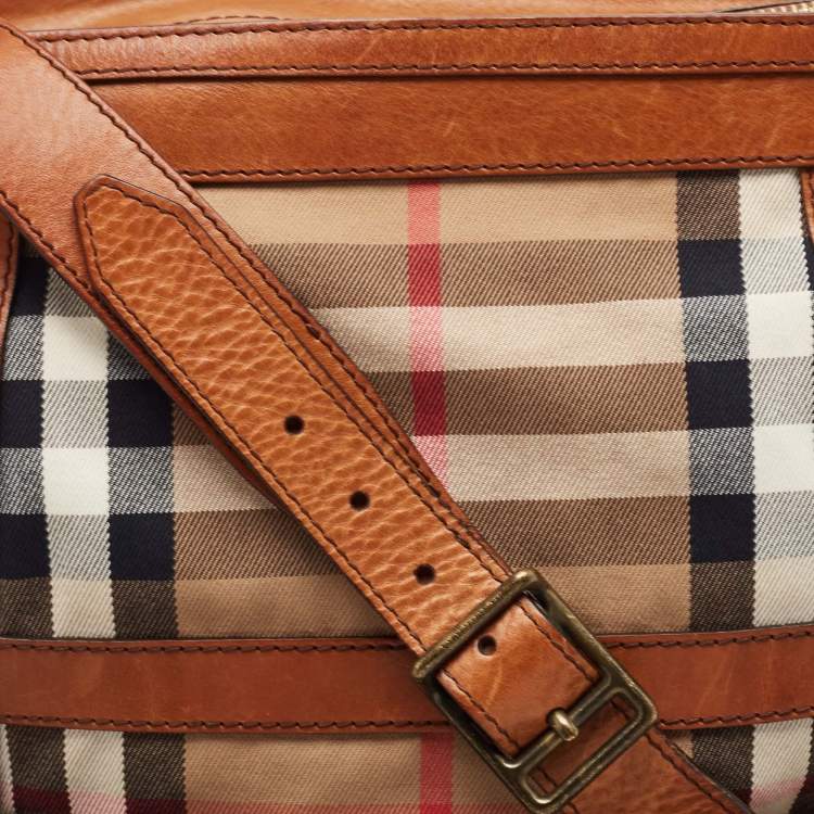 Pre Owned Burberry Beige/Brown House Check Canvas and Leather Pasmore Shoulder Bag
