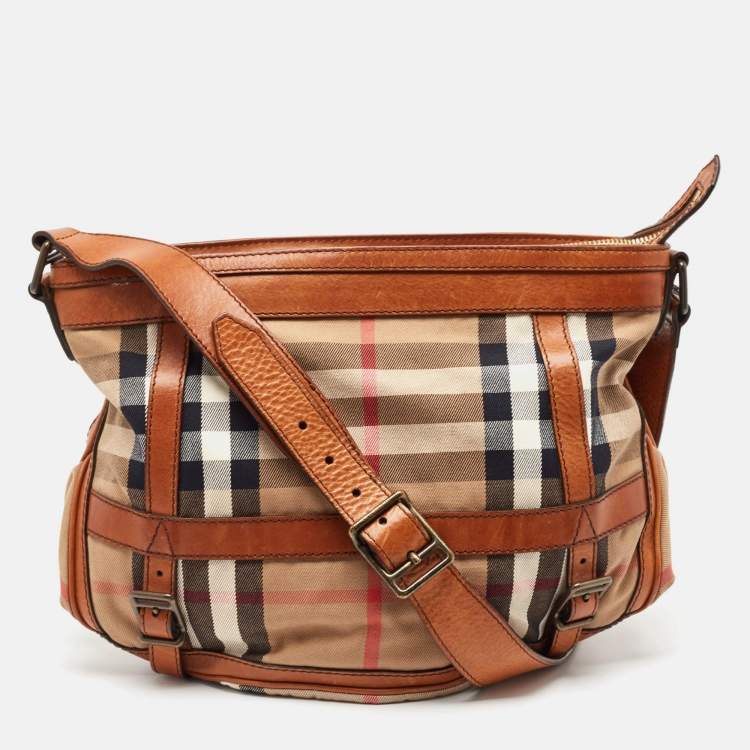 Pre Owned Burberry Beige/Brown House Check Canvas and Leather Pasmore Shoulder Bag
