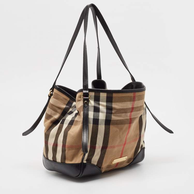 Pre Owned Burberry Black House Check Canvas and Leather Canterbury Tote
