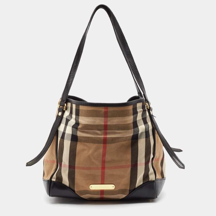 Pre Owned Burberry Black House Check Canvas and Leather Canterbury Tote