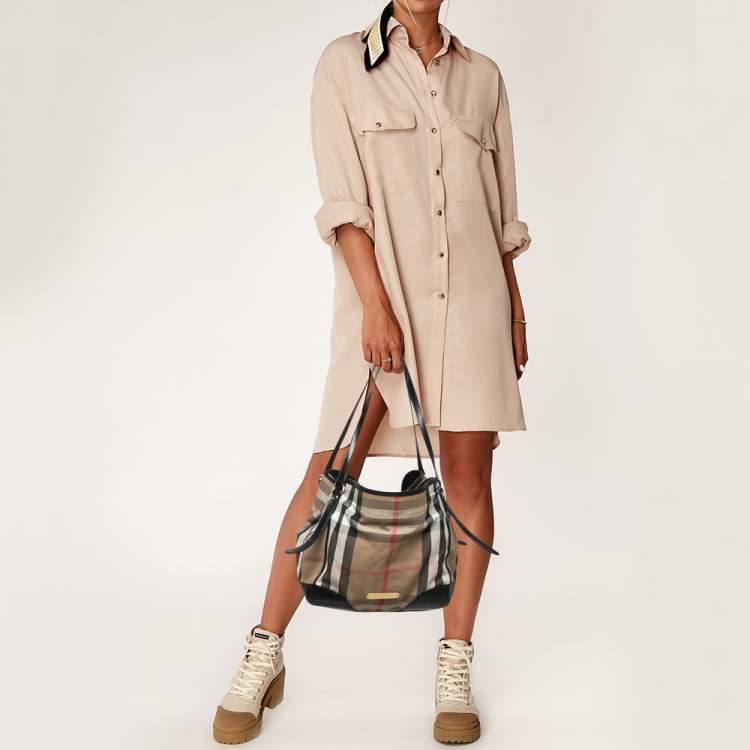 Pre Owned Burberry Black House Check Canvas and Leather Canterbury Tote