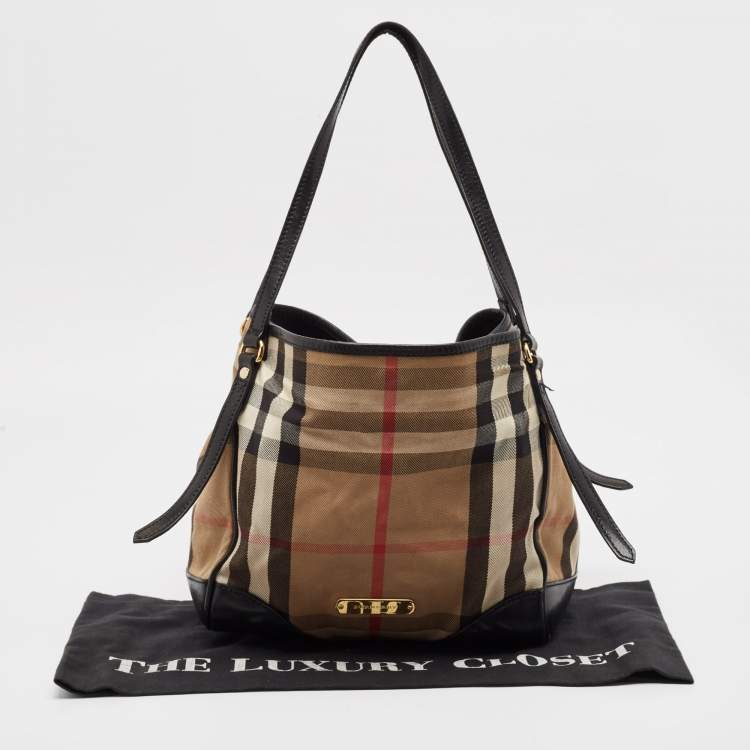 Pre Owned Burberry Black House Check Canvas and Leather Canterbury Tote