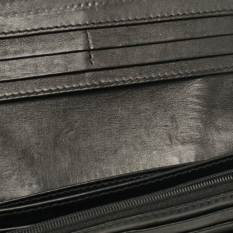 Pre Owned Burberry Black/Beige House Check Fabric and Leather Leighton Continental Wallet