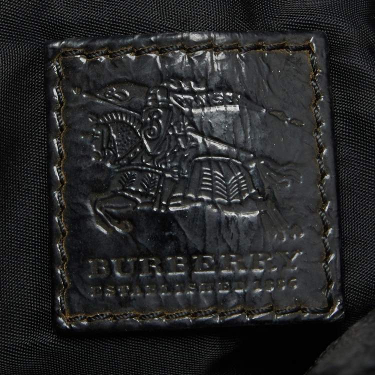 Pre Owned Burberry Grey/Black Beat Check Nylon and Patent Leather Lowry Tote