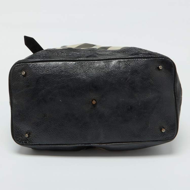 Pre Owned Burberry Grey/Black Beat Check Nylon and Patent Leather Lowry Tote