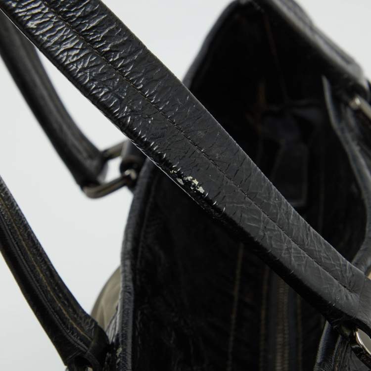 Pre Owned Burberry Grey/Black Beat Check Nylon and Patent Leather Lowry Tote