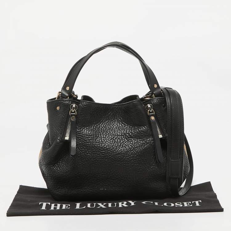 Pre Owned Burberry Black/Beige House Check Canvas and Leather Maidstone Tote
