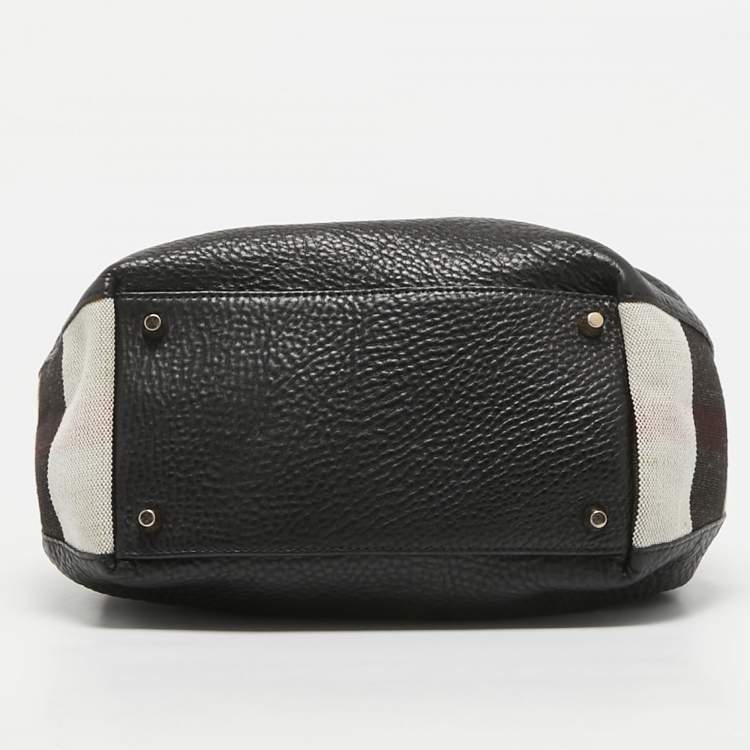 Pre Owned Burberry Black/Beige House Check Canvas and Leather Maidstone Tote